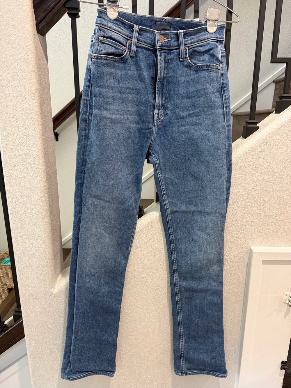 MOTHER Blue High-Rise Straight Jeans